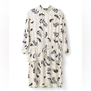 GANNI - Off White Floral Rosemont Crepe Mock Neck Shift Dress